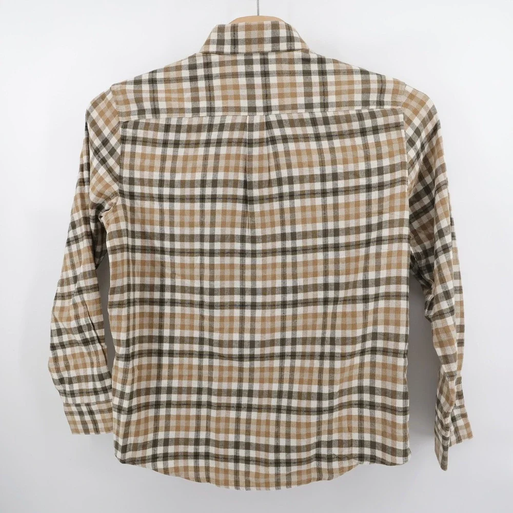NEW Lands' End Plaid Flannel Shirt Tan Long Sleeve Mens L